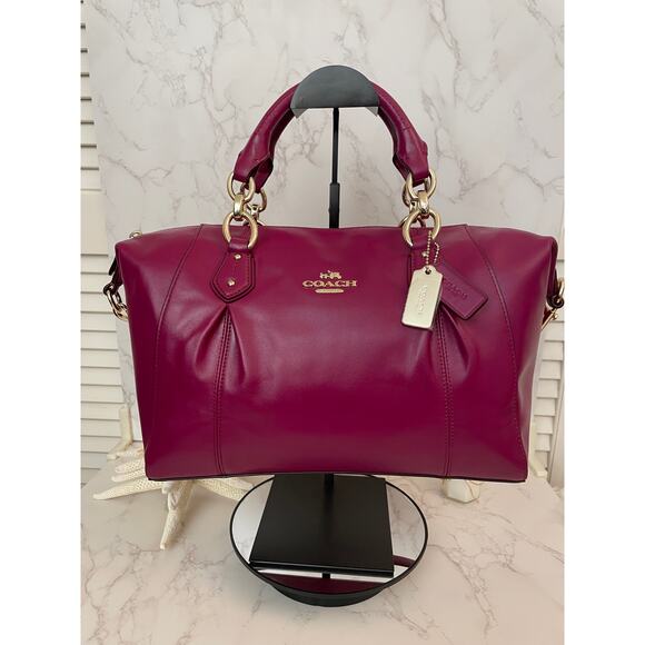 COACH Colette Magenta Leather Satchel, Gold Accents, 2 Hang Tags, Dustbag NWT - Picture 1 of 13